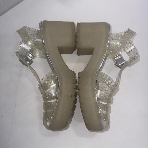 Asos Chunky Y2K 90s Clear Silver Glitter Platform Jelly Heel Clogs Sandals 7 - Picture 11 of 14